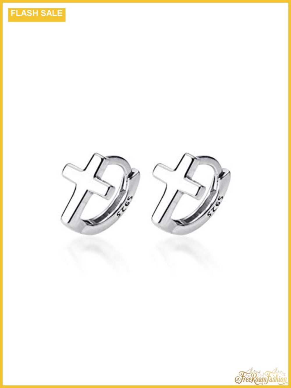 Sterling Silver Tiny Sleeper Hoop Earrings Hypoallergenic Minimalist Cross